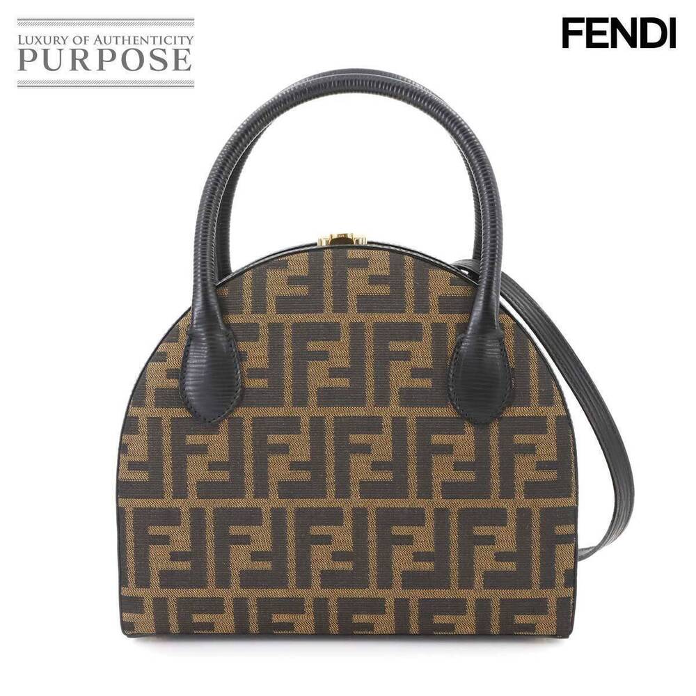 Fendi Zucca Hand Shoulder Bag Canvas Leather Brown Black